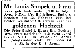 Anzeige im "Aufbau", Februar 1944