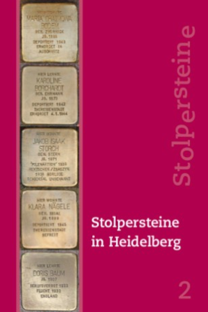 Titelblatt des
Buches: Rot, mit einem Band von Stolpersteinen am rechten Rand